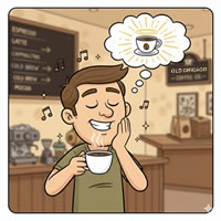satisfied customer drinking coffee