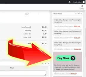 Pay Now in Order Notes